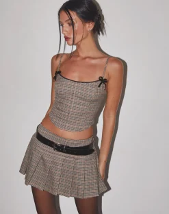 Motel Rocks Tailoring | Printed Tops-Calida Corset Top in Micro Check Brown