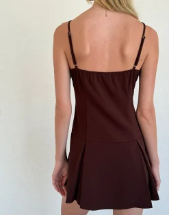 Motel Rocks Day Dresses | Bodycon Dresses-Calilia Cami Dress in Bitter Chocolate with Pink Bows