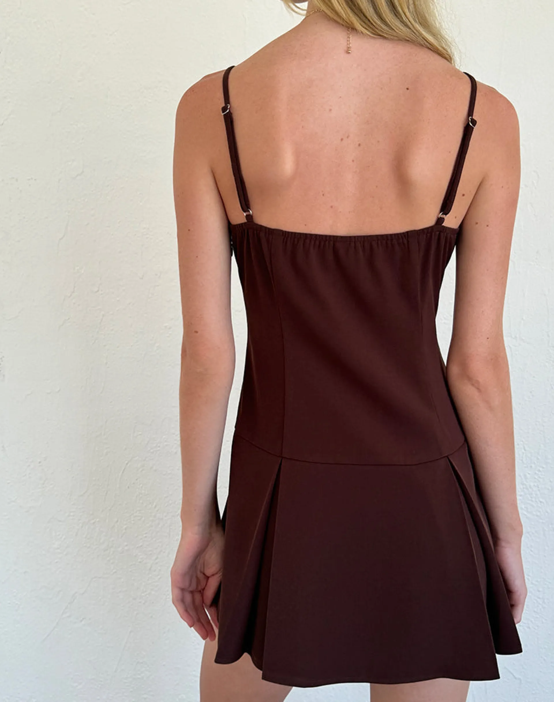 Motel Rocks Day Dresses | Bodycon Dresses-Calilia Cami Dress in Bitter Chocolate with Pink Bows