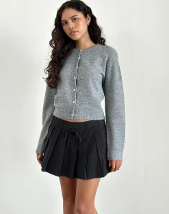 Motel Rocks Tailoring | Pleated Skirts-Calina Pleated Mini Skirt in Black Pinstripe