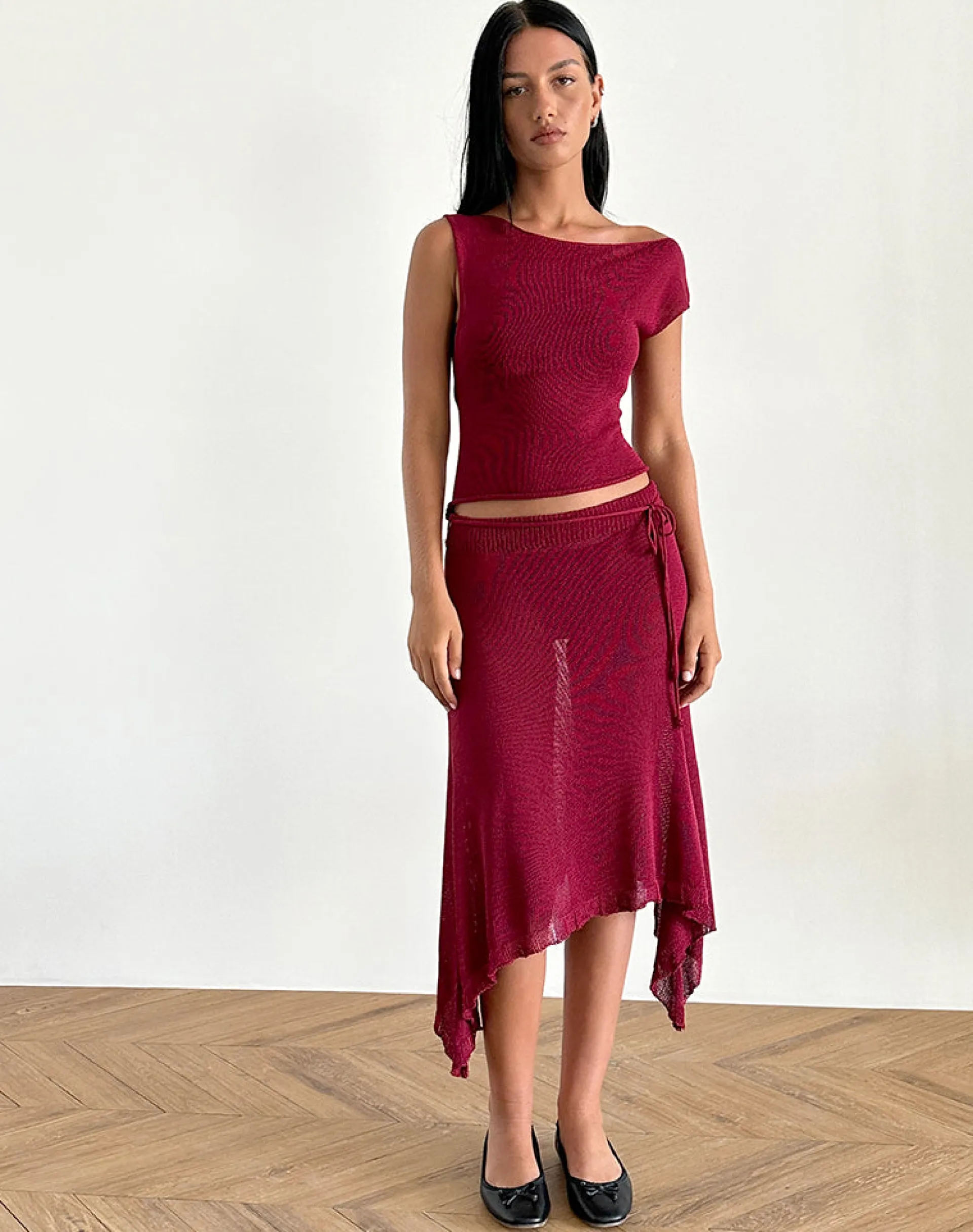 Motel Rocks Going Out Tops-Calypso Top in Sheer Knit Red SheerKnitRed