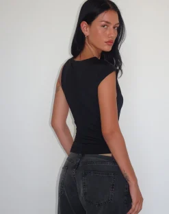 Motel Rocks Basics | Basic Tops-Cambrie Asymmetrical Sleeveless Top in black
