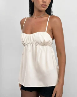 Motel Rocks Strappy Tops | Going Out Tops-Camden Longline Cami Top in Satin Ivory