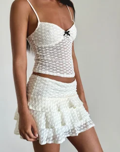 Motel Rocks Co-Ords | Mini Skirts-Camigo Mini Skirt in Ivory Heart Lace ivoryheartlace