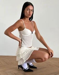 Motel Rocks Co-Ords | Mini Skirts-Camigo Mini Skirt in Ivory Heart Lace ivoryheartlace