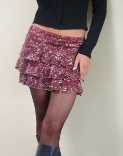 Motel Rocks Printed Skirts | Mini Skirts-Camigo Ruffle Mini Skirt in Abstract Leo Spot AbstractLeoSpot
