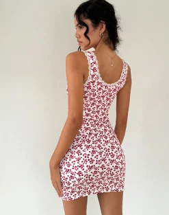Motel Rocks Basics | Printed Dresses-Camina Dress in Summer Strawberry Off White