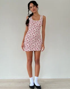 Motel Rocks Basics | Printed Dresses-Camina Dress in Summer Strawberry Off White