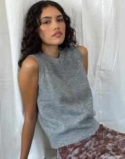Motel Rocks Vest Tops-Cancri Button Through Vest in Grey