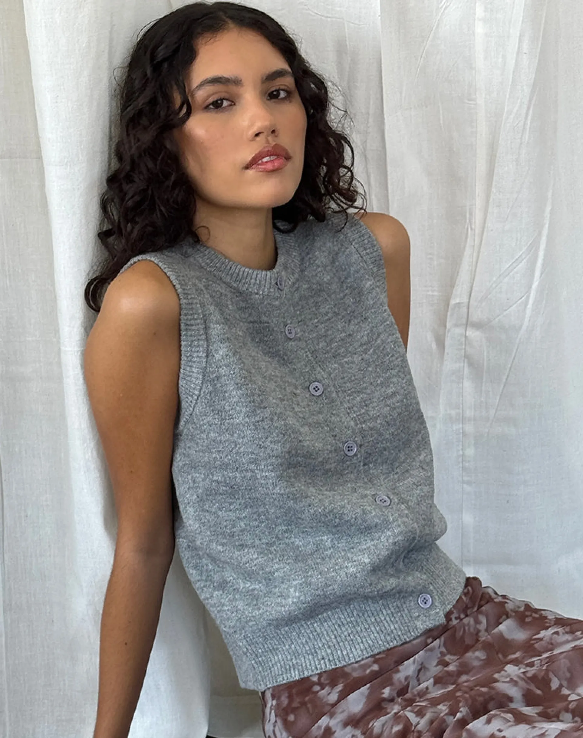 Motel Rocks Vest Tops-Cancri Button Through Vest in Grey
