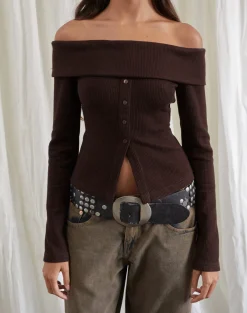 Motel Rocks Cardigans-Candida Cardi in Bitter Chocolate
