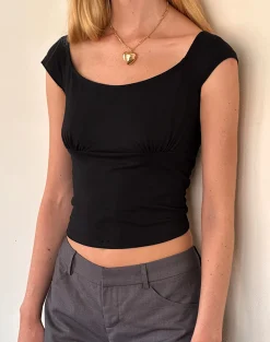 Motel Rocks Corset Tops | Going Out Tops-Cania Top in Lycra Black