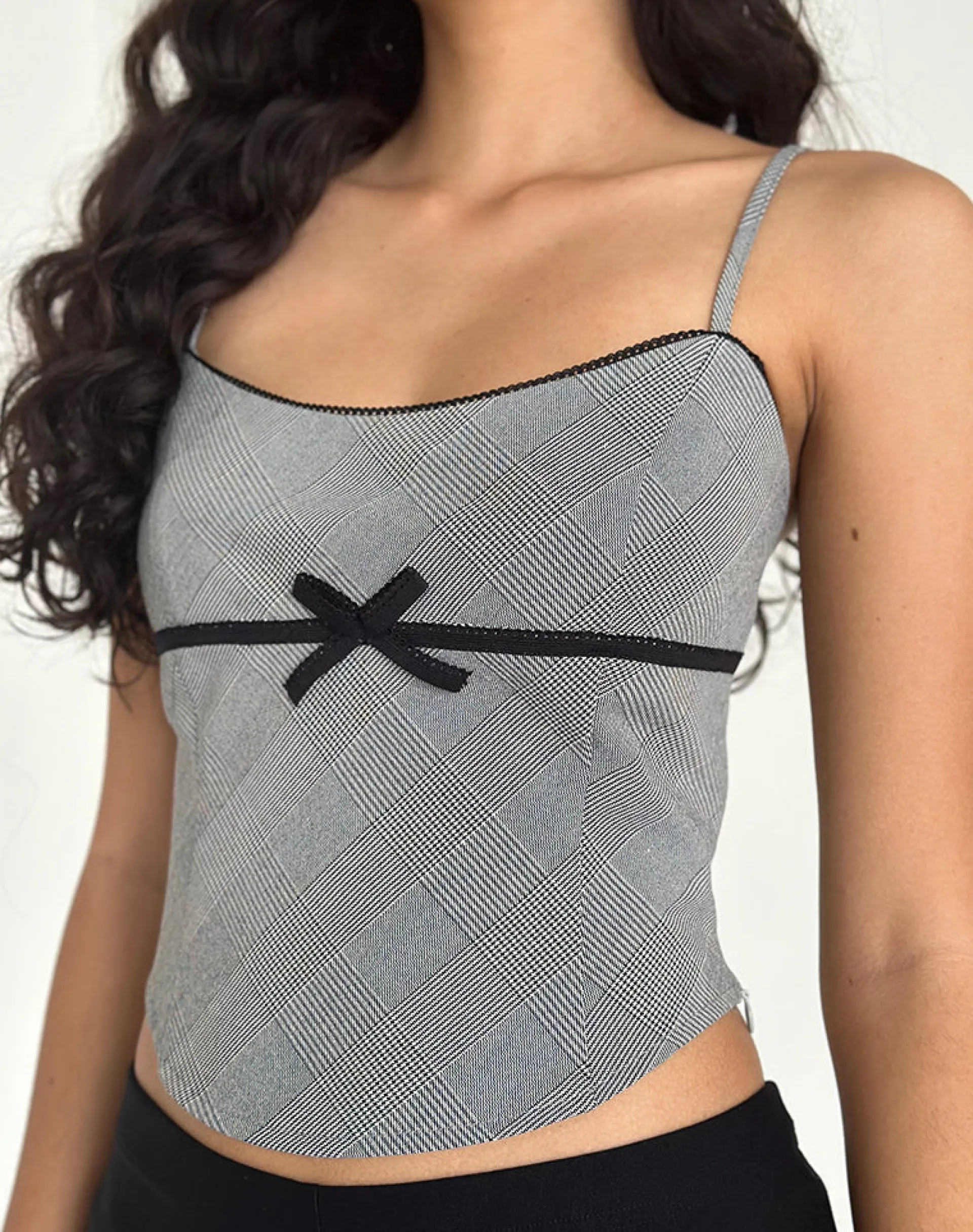 Motel Rocks Corset Tops-Canika Corset Top in Black and White Multi Check