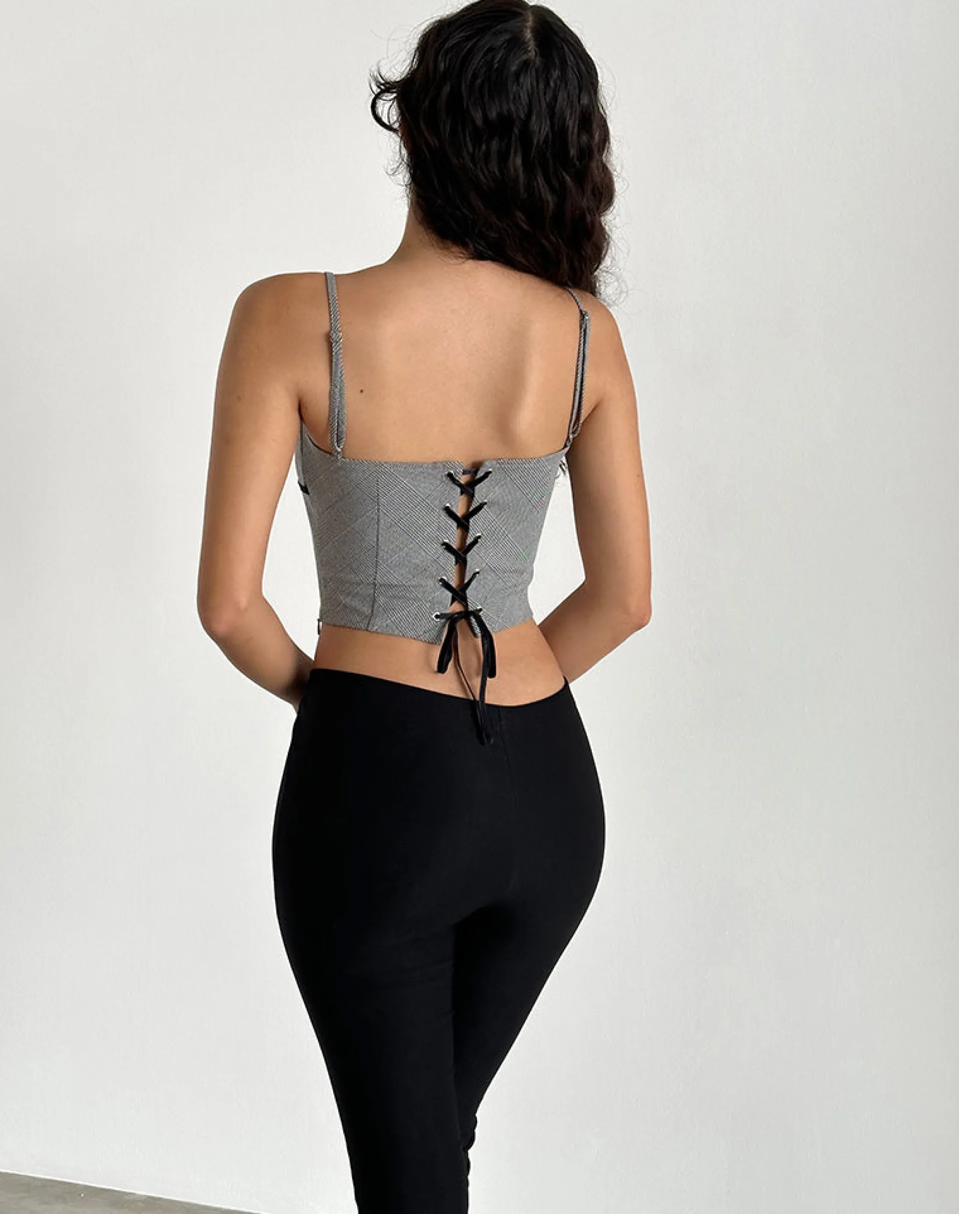 Motel Rocks Corset Tops-Canika Corset Top in Black and White Multi Check