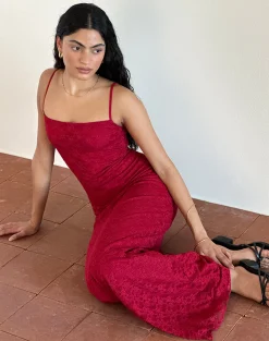 Motel Rocks Bodycon Dresses | Party Dresses-Cantha Maxi Dress in Mari Lace Red MariLaceRed