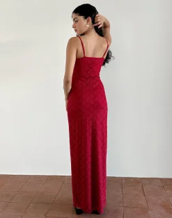 Motel Rocks Bodycon Dresses | Party Dresses-Cantha Maxi Dress in Mari Lace Red MariLaceRed