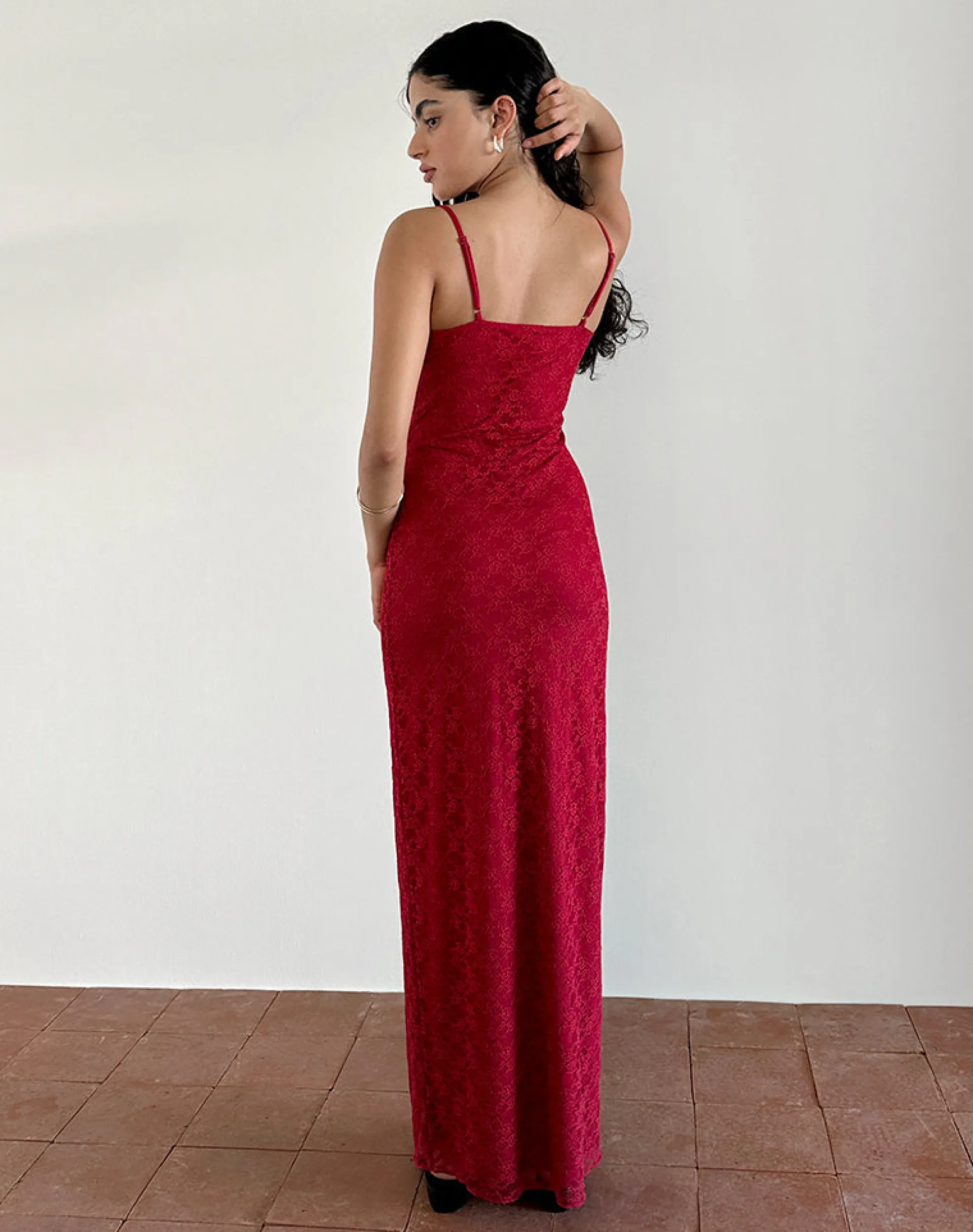 Motel Rocks Bodycon Dresses | Party Dresses-Cantha Maxi Dress in Mari Lace Red MariLaceRed