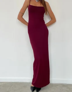 Motel Rocks Day Dresses | Bodycon Dresses-Cantha Maxi Dress in Rib Burgundy RibBurgundy