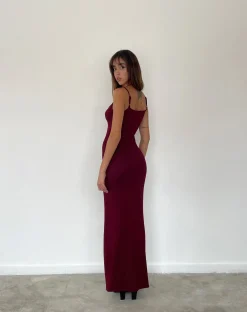 Motel Rocks Day Dresses | Bodycon Dresses-Cantha Maxi Dress in Rib Burgundy RibBurgundy