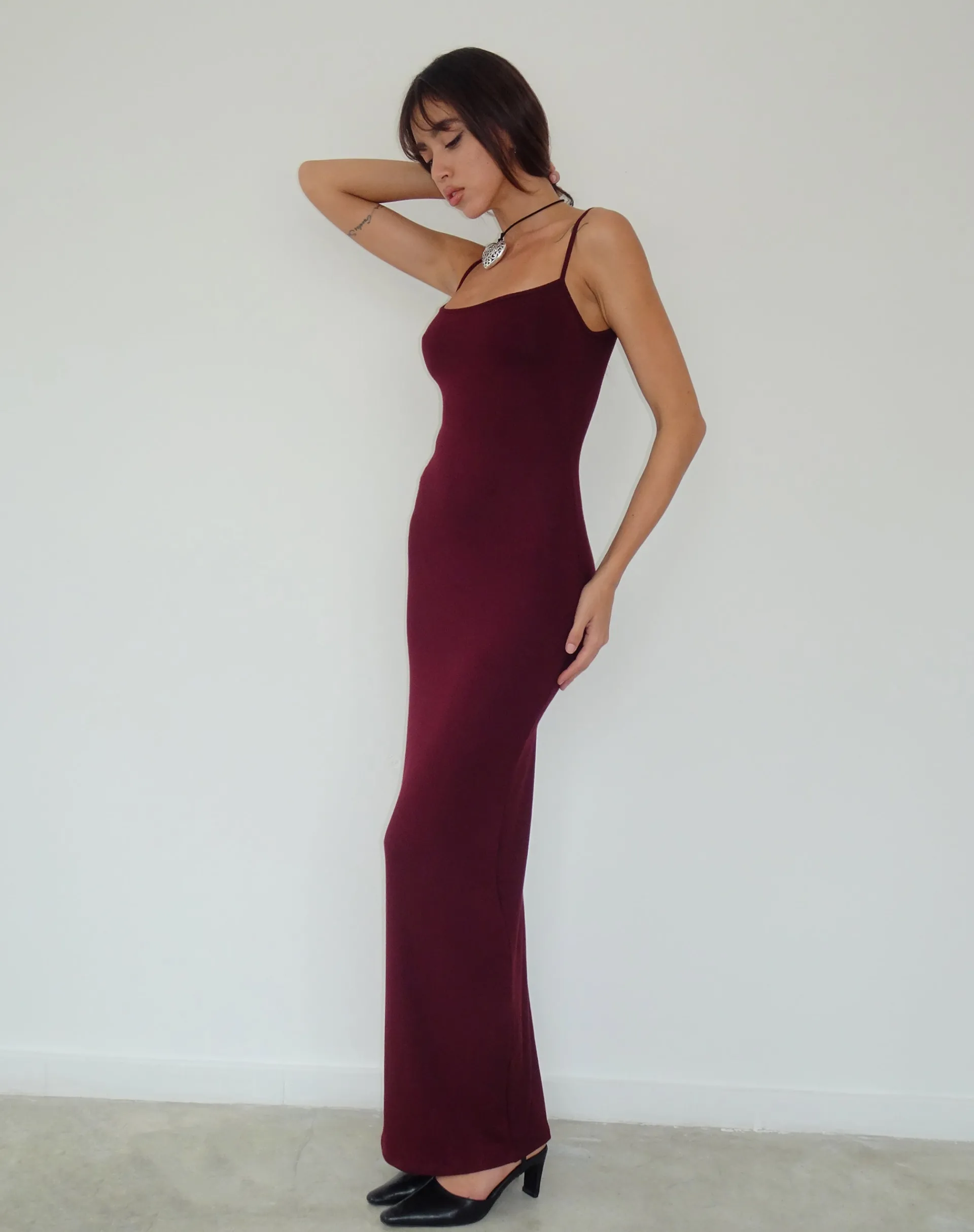 Motel Rocks Day Dresses | Bodycon Dresses-Cantha Maxi Dress in Rib Burgundy RibBurgundy