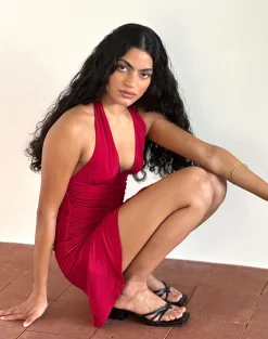 Motel Rocks Bodycon Dresses | Party Dresses-Carey Mini Dress in Lycra Slinky Red