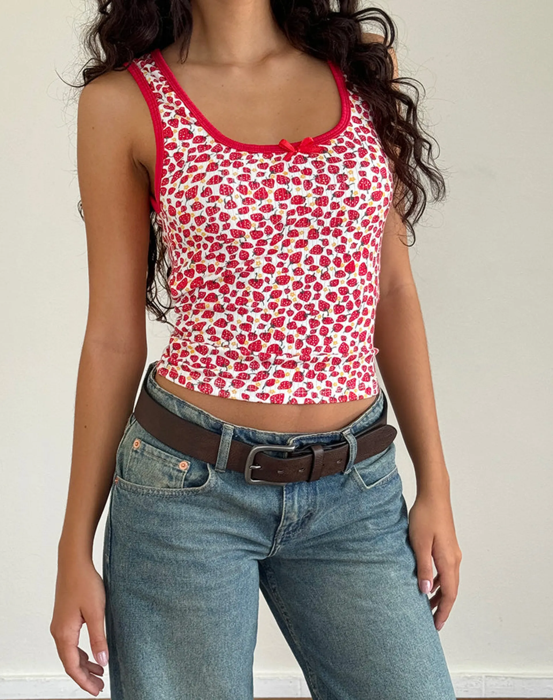 Motel Rocks Basic Tops | Vest Tops-Carili Vest Top in Strawberry 2023 Print