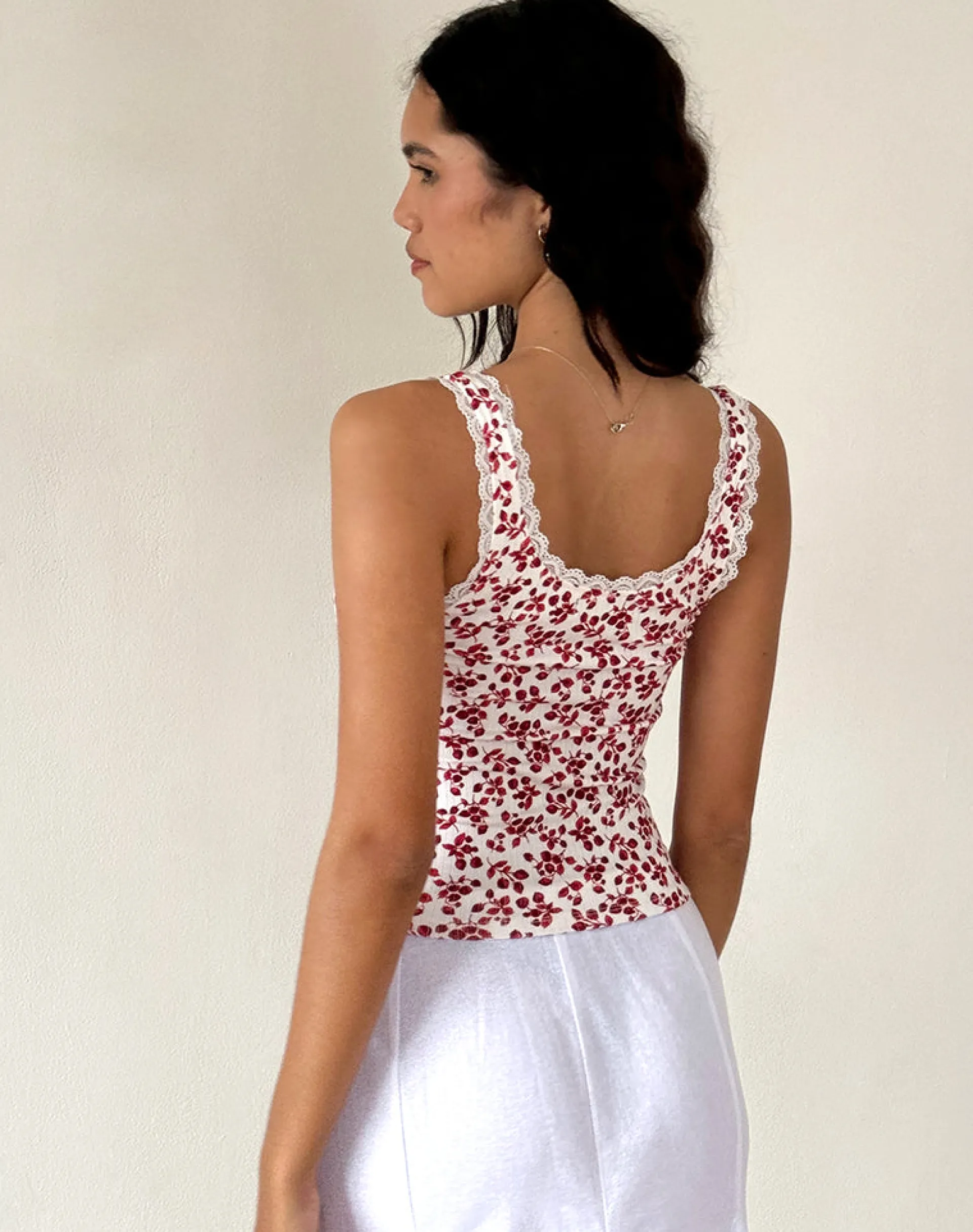Motel Rocks Basic Tops | Vest Tops-Carillo Top in Summer Strawberry Off White SummerStrawberryOffWhite
