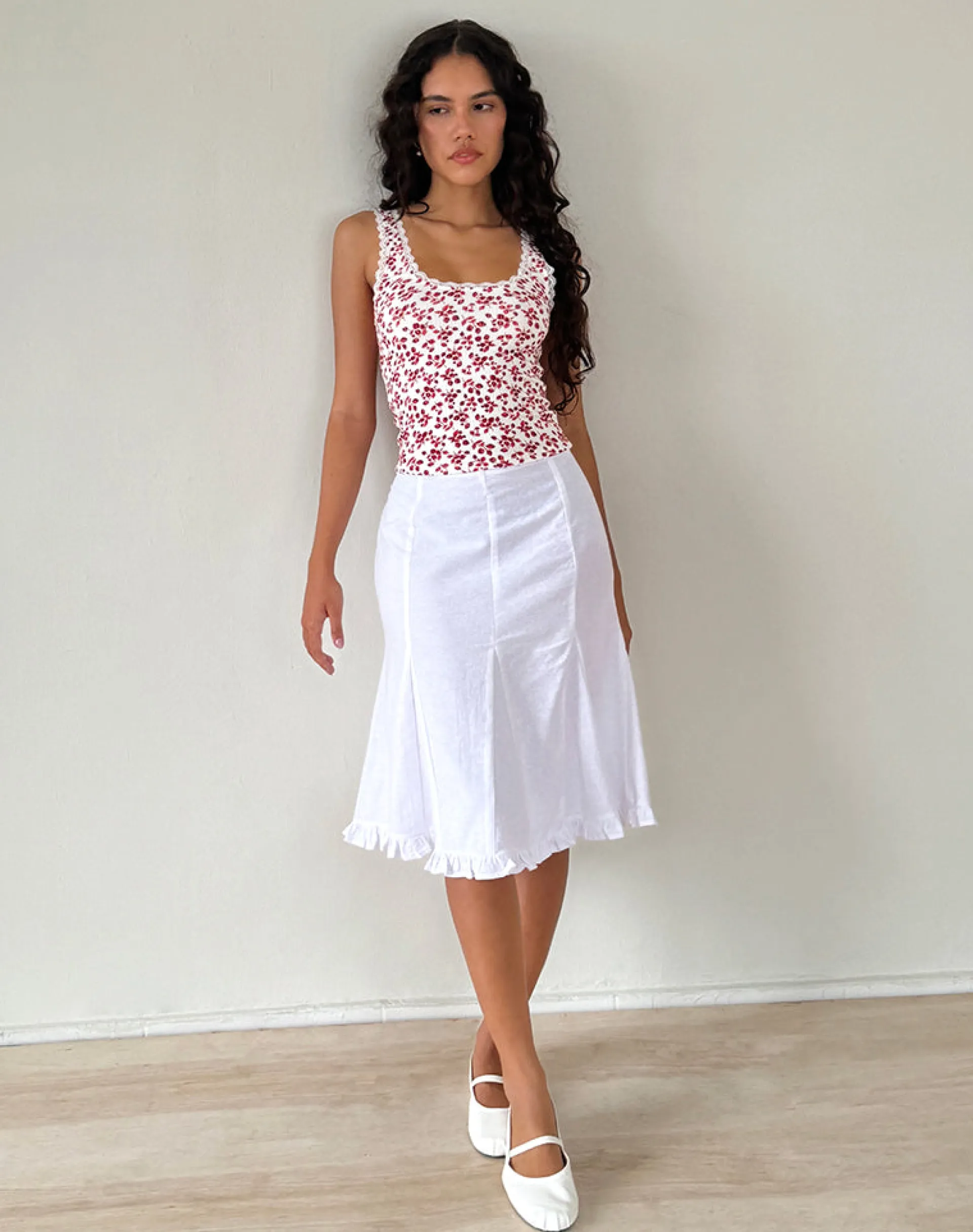 Motel Rocks Basic Tops | Vest Tops-Carillo Top in Summer Strawberry Off White SummerStrawberryOffWhite
