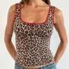 Motel Rocks Co-Ords | Vest Tops-Carillo Vest Top in Rar Leopard Sandstorm with Red Trim RarLeopardSandstormwithRedTrim