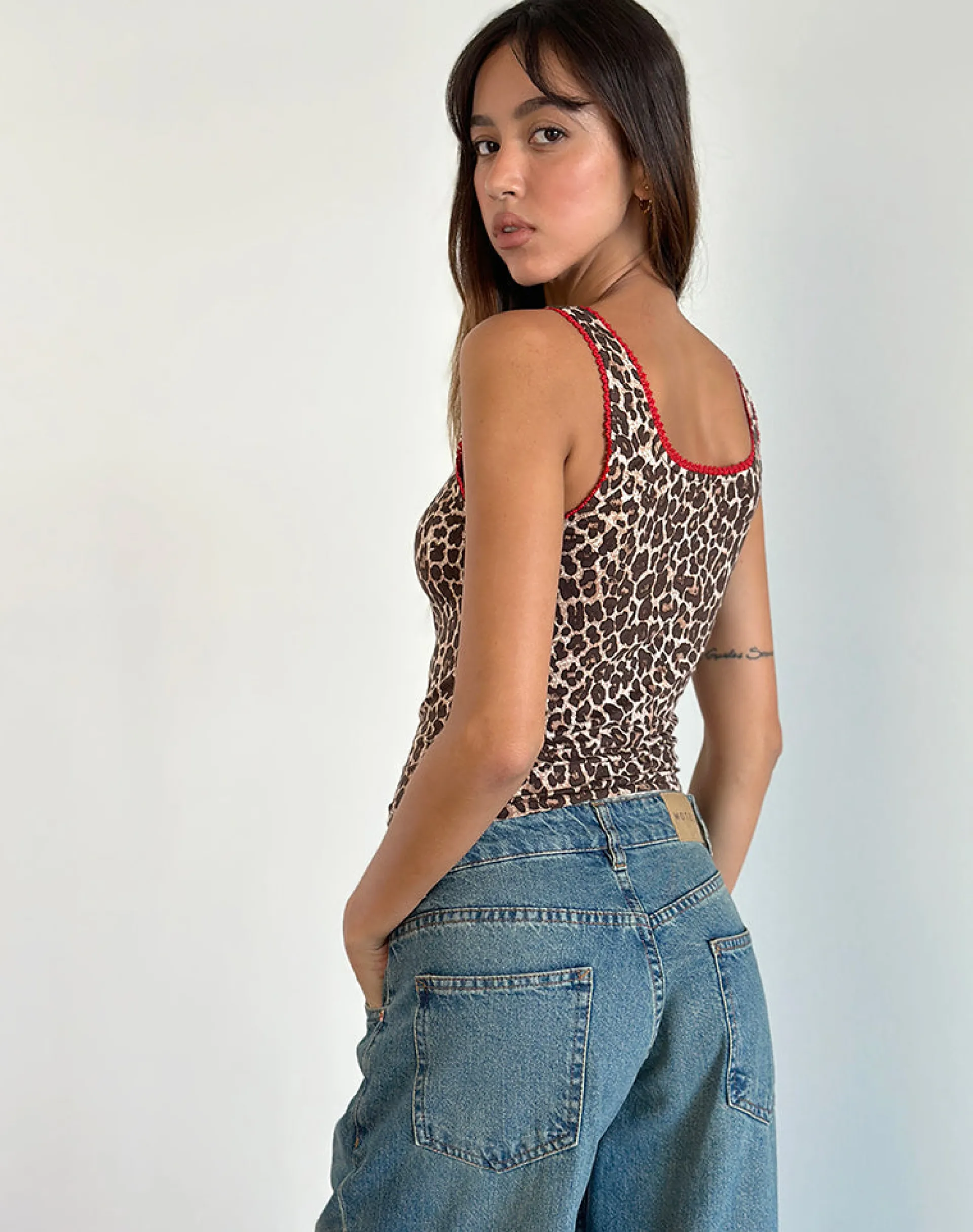 Motel Rocks Co-Ords | Vest Tops-Carillo Vest Top in Rar Leopard Sandstorm with Red Trim RarLeopardSandstormwithRedTrim