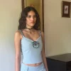 Motel Rocks Strappy Tops-Carini Rosette Detail Cami Top in blue