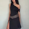 Motel Rocks Little Black Dresses | Midi Dresses-Carissa One Shoulder Chiffon Midi Dress in Black