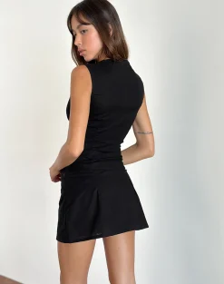 Motel Rocks Tailoring | Co-Ords-Carl Mini Skirt in Black Linen