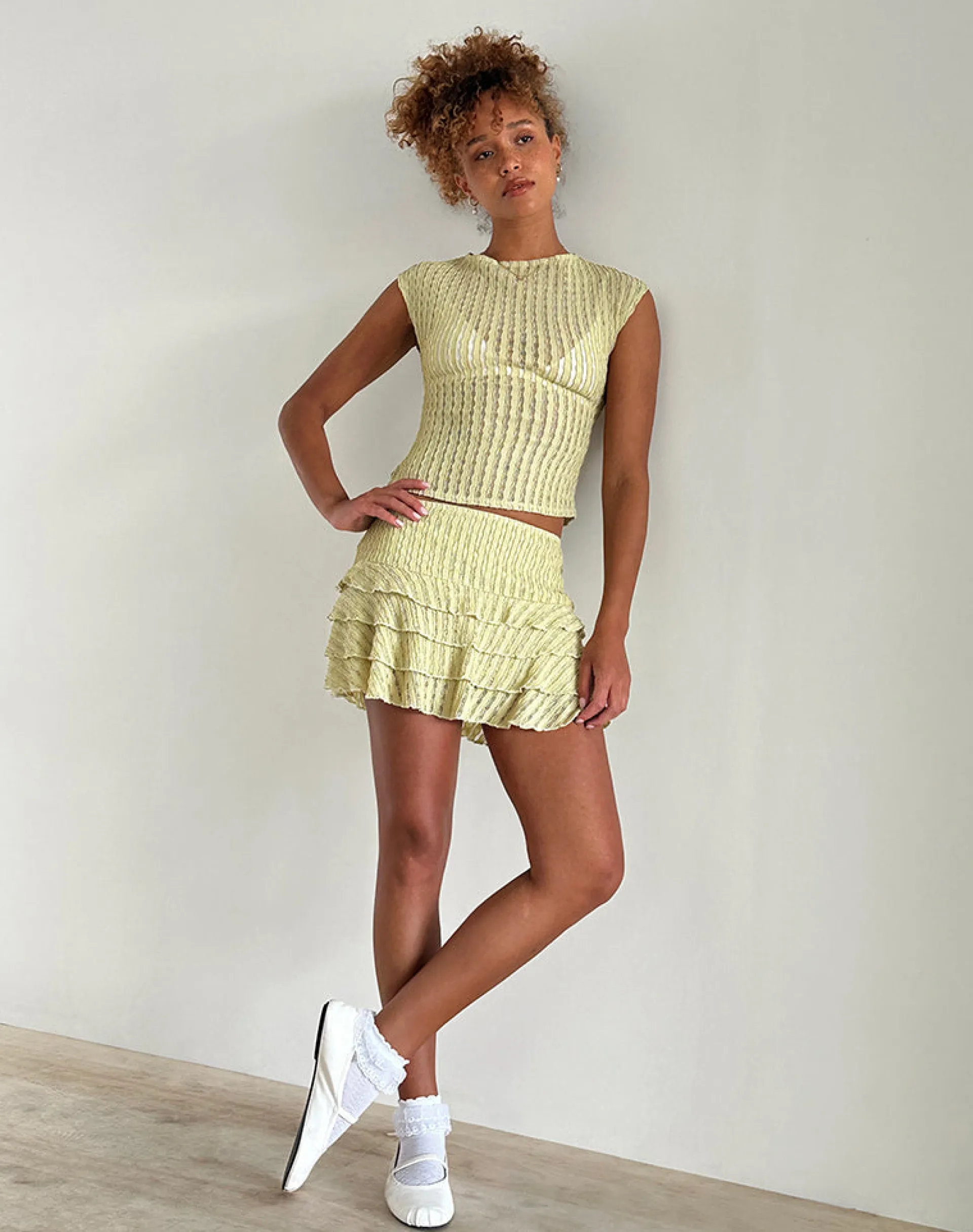 Motel Rocks Co-Ords | A Line Skirts-Carlota Mini Skirt in Crinkle Sage CrinkleSage