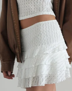 Motel Rocks Co-Ords | Mini Skirts-Carlota Mini Skirt in Crinkle White CrinkleWhite