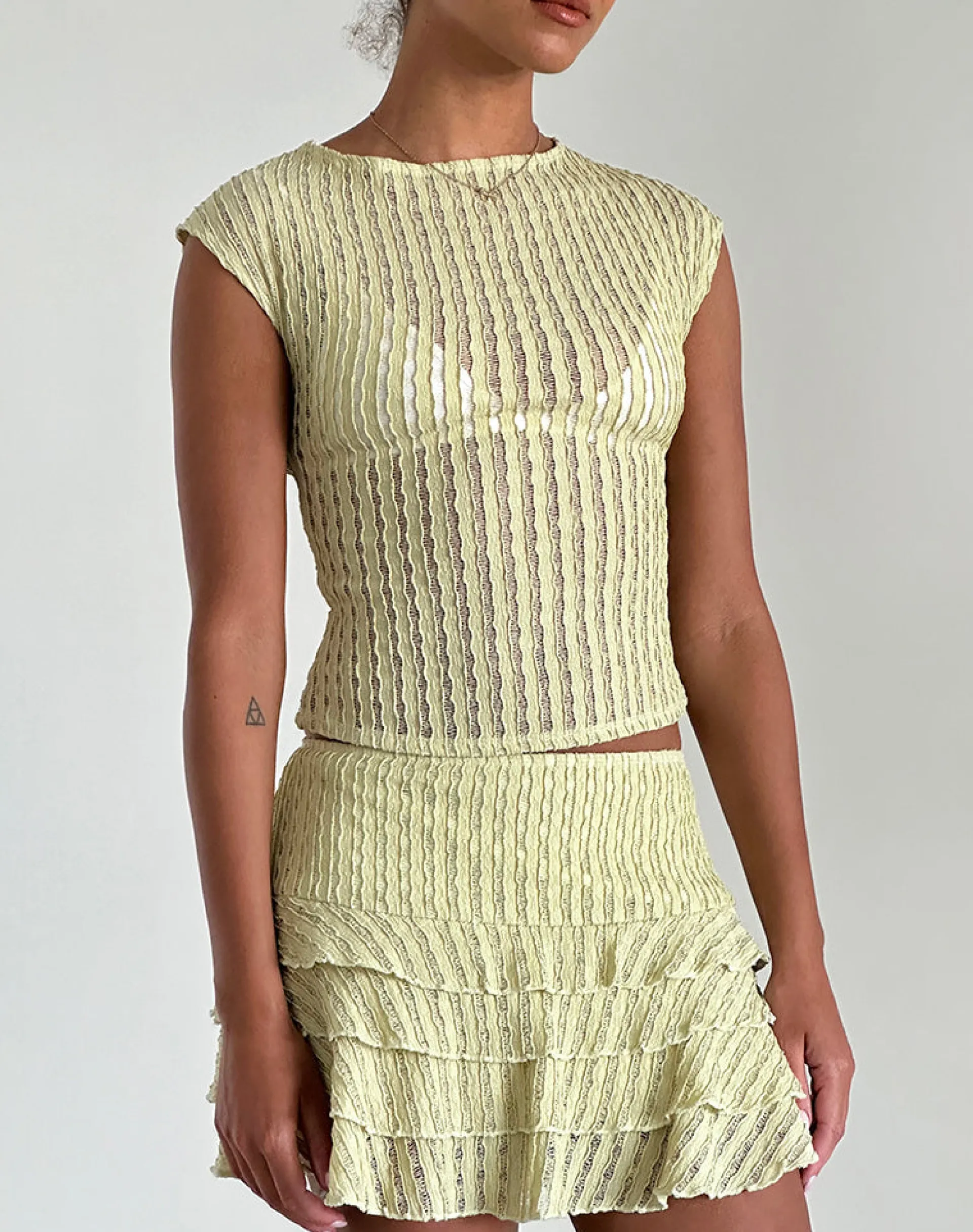 Motel Rocks Co-Ords | A Line Skirts-Carlota Mini Skirt in Crinkle Sage CrinkleSage