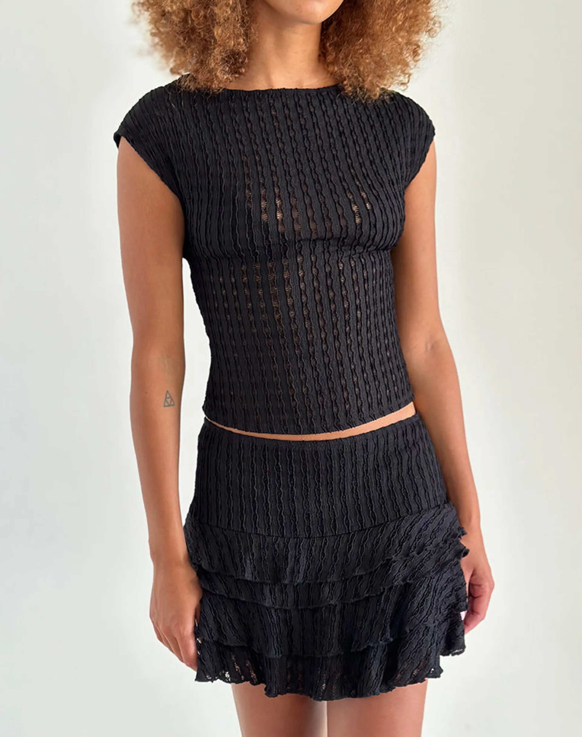 Motel Rocks Co-Ords | A Line Skirts-Carlota Mini Skirt In Crinkle Jet Black CrinkleJetBlack