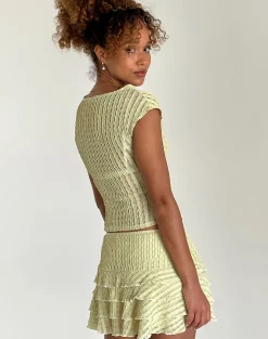 Motel Rocks Co-Ords | A Line Skirts-Carlota Mini Skirt in Crinkle Sage CrinkleSage