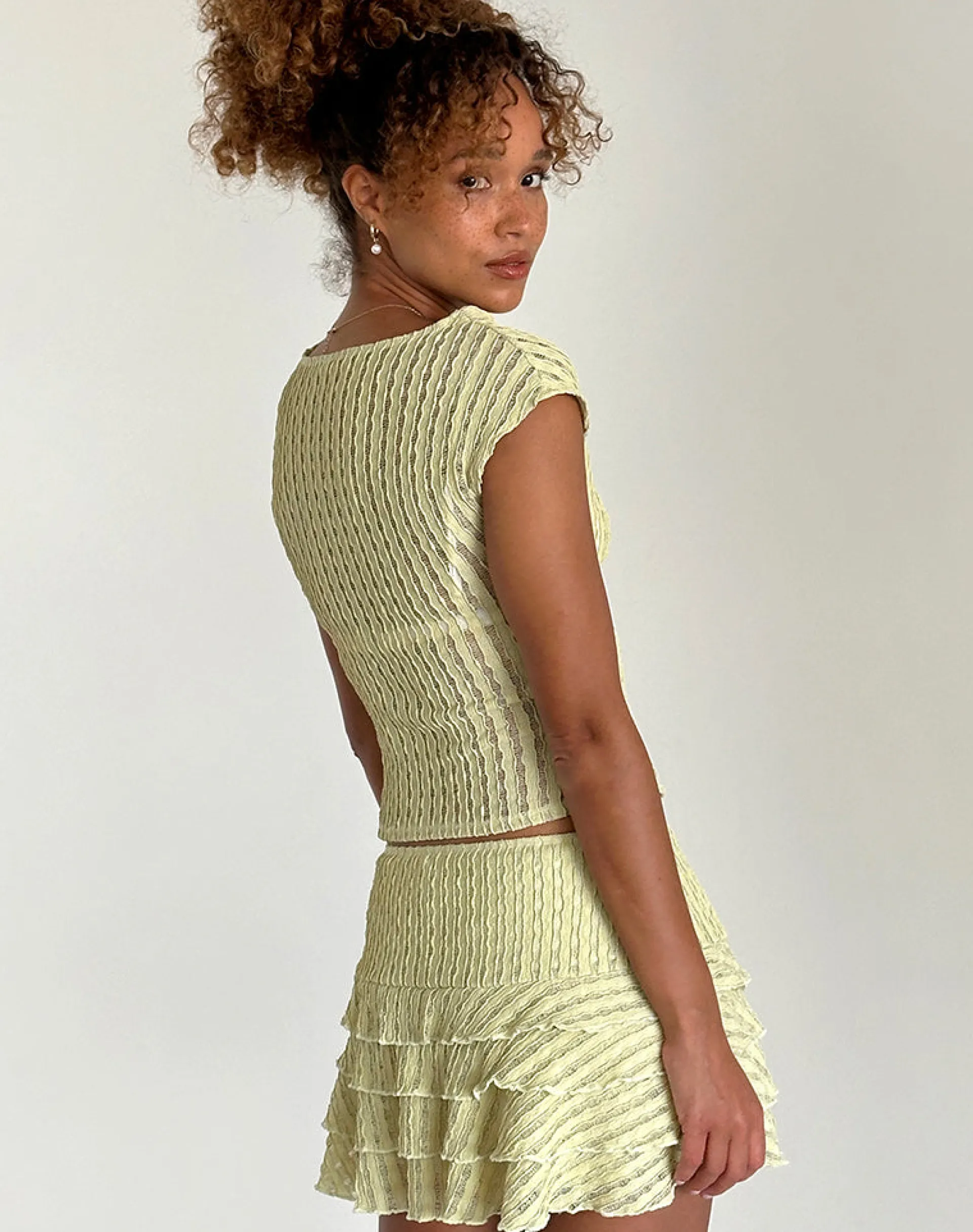Motel Rocks Co-Ords | A Line Skirts-Carlota Mini Skirt in Crinkle Sage CrinkleSage