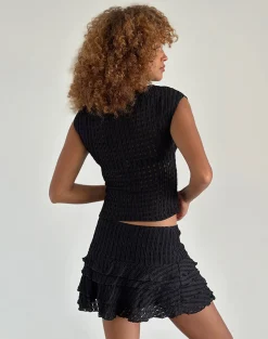 Motel Rocks Co-Ords | A Line Skirts-Carlota Mini Skirt In Crinkle Jet Black CrinkleJetBlack