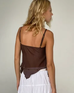 Motel Rocks Strappy Tops-Carmeline Longline Cami Top in Shimmer Brown brownshimmer
