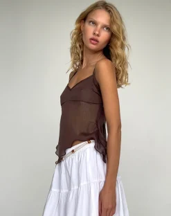 Motel Rocks Strappy Tops-Carmeline Longline Cami Top in Shimmer Brown brownshimmer