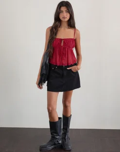 Motel Rocks Strappy Tops | Going Out Tops-Carmina Cami Top in Mesh Cherry MeshCherry