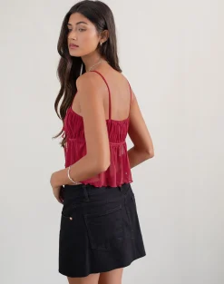 Motel Rocks Strappy Tops | Going Out Tops-Carmina Cami Top in Mesh Cherry MeshCherry