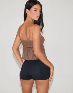 Motel Rocks Strappy Tops | Going Out Tops-Carmina Tie Front Cami Top in Mesh Brown MeshBrown