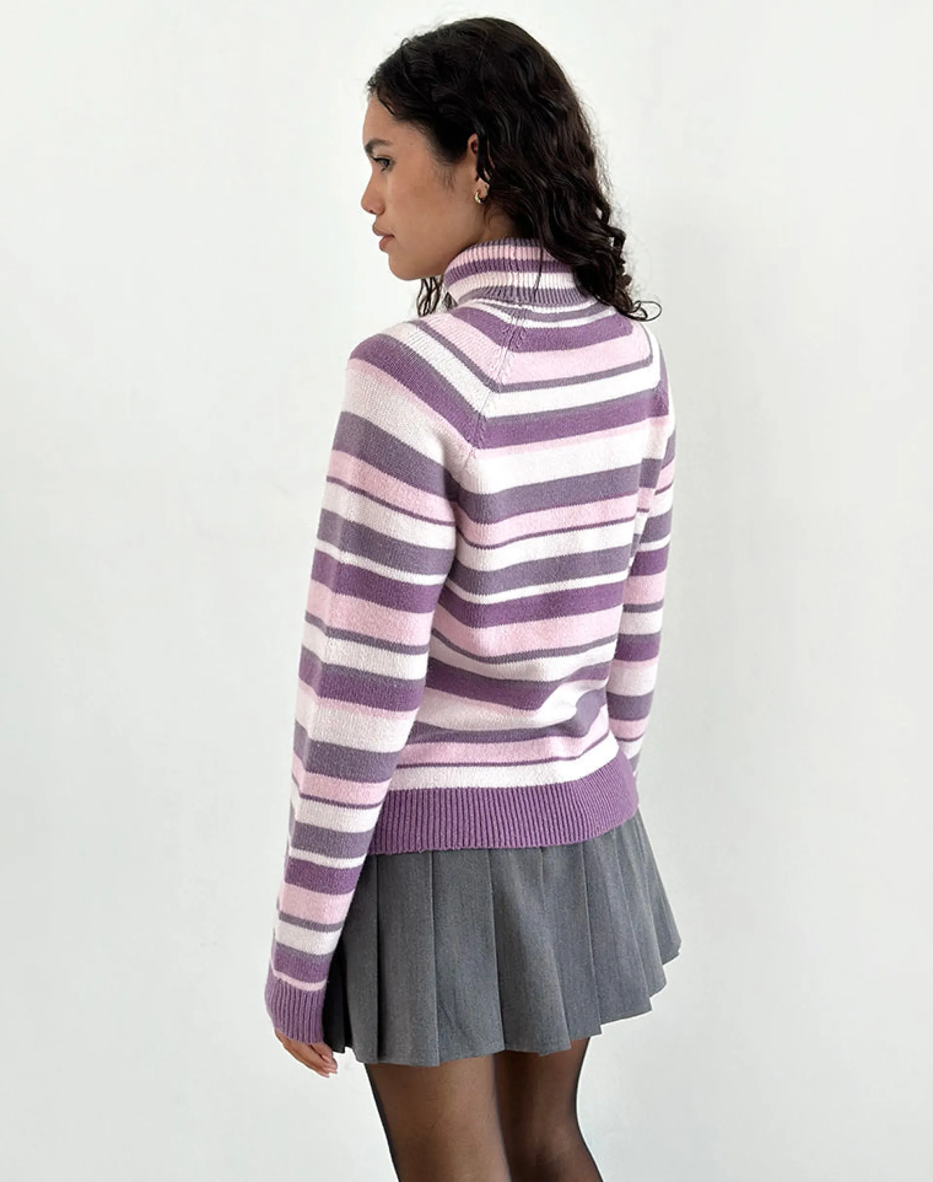 Motel Rocks Jumpers-Carmine Jumper in Stripe Soft Pink and Mauve Purple