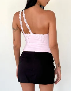 Motel Rocks Basic Tops | Strappy Tops-Carolina One Shoulder Top in Pink
