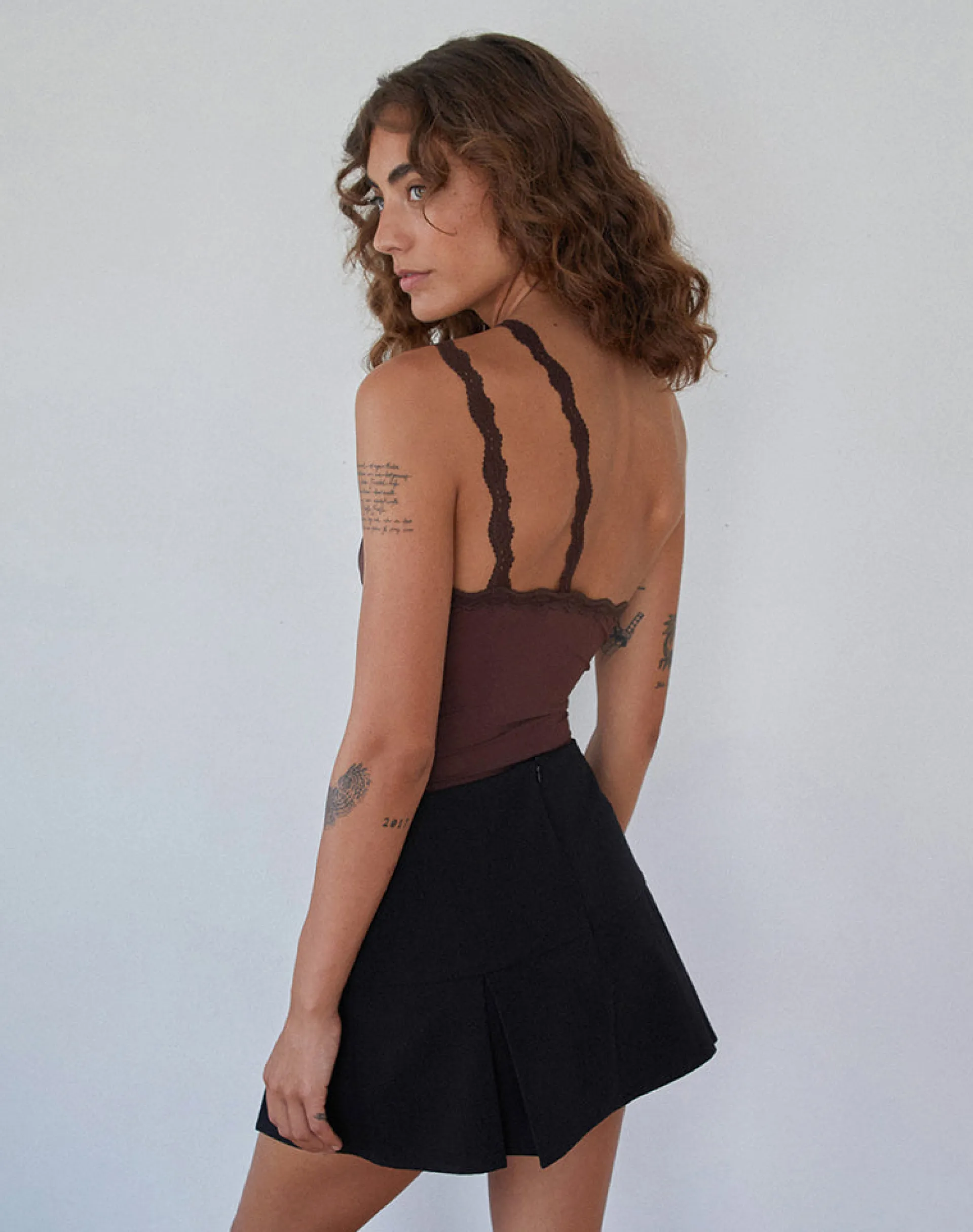 Motel Rocks Basic Tops | Strappy Tops-Carolina One Shoulder Top in Mocca