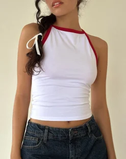 Motel Rocks Basic Tops | Vest Tops-Carti Vest Top in White with Red Binding