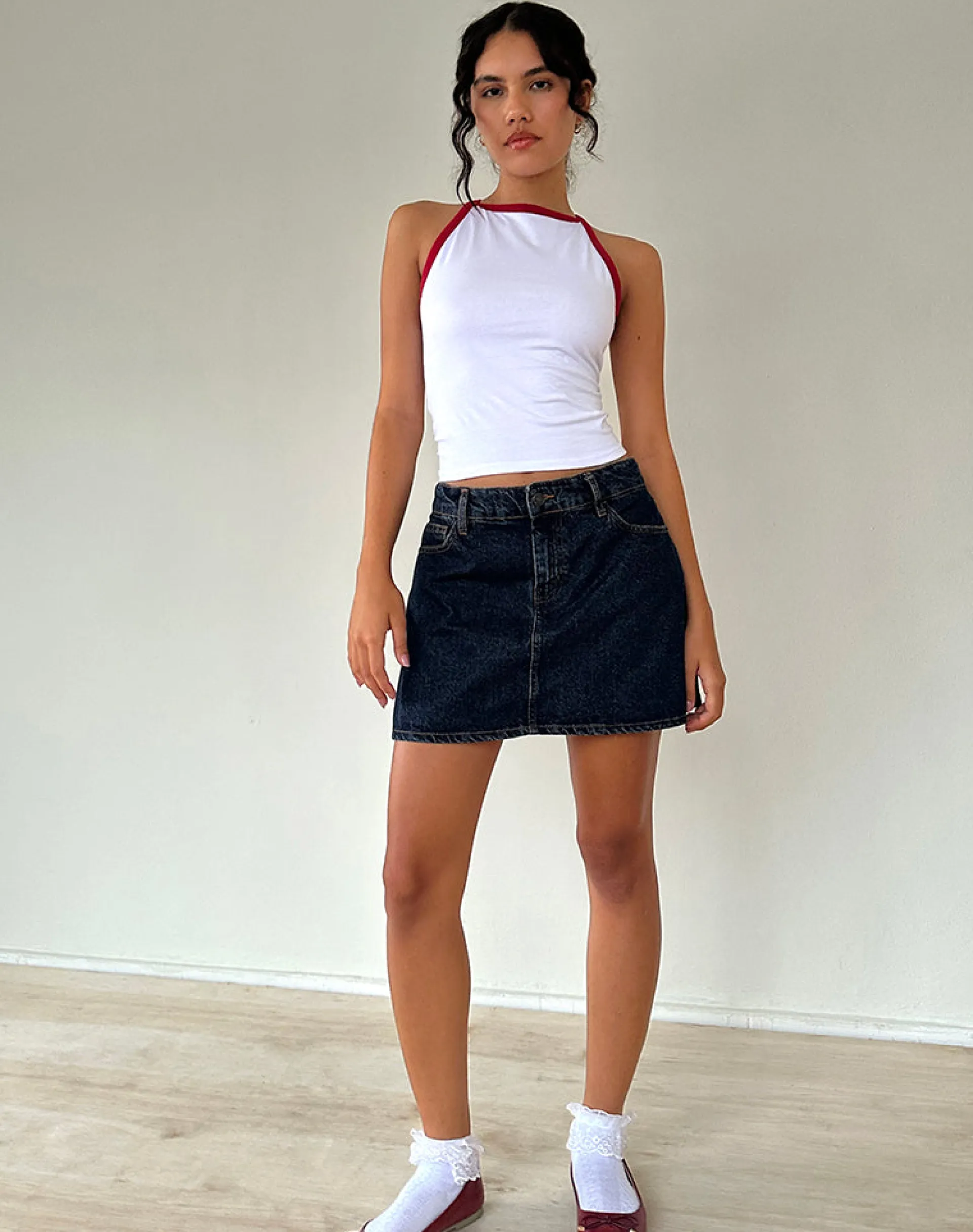 Motel Rocks Basic Tops | Vest Tops-Carti Vest Top in White with Red Binding